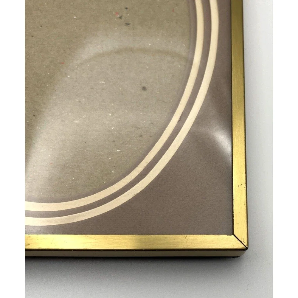 Vtg Gold Brass Tone Metal Picture Frame 6x8 Oval Tiered Mat Easel Back Hooks MCM